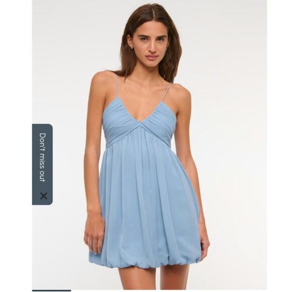 ABERCROMBIE & FITCH Sheer Bubble Hem Mini Dress in Cloudy Blue, sz Small - Picture 2 of 16